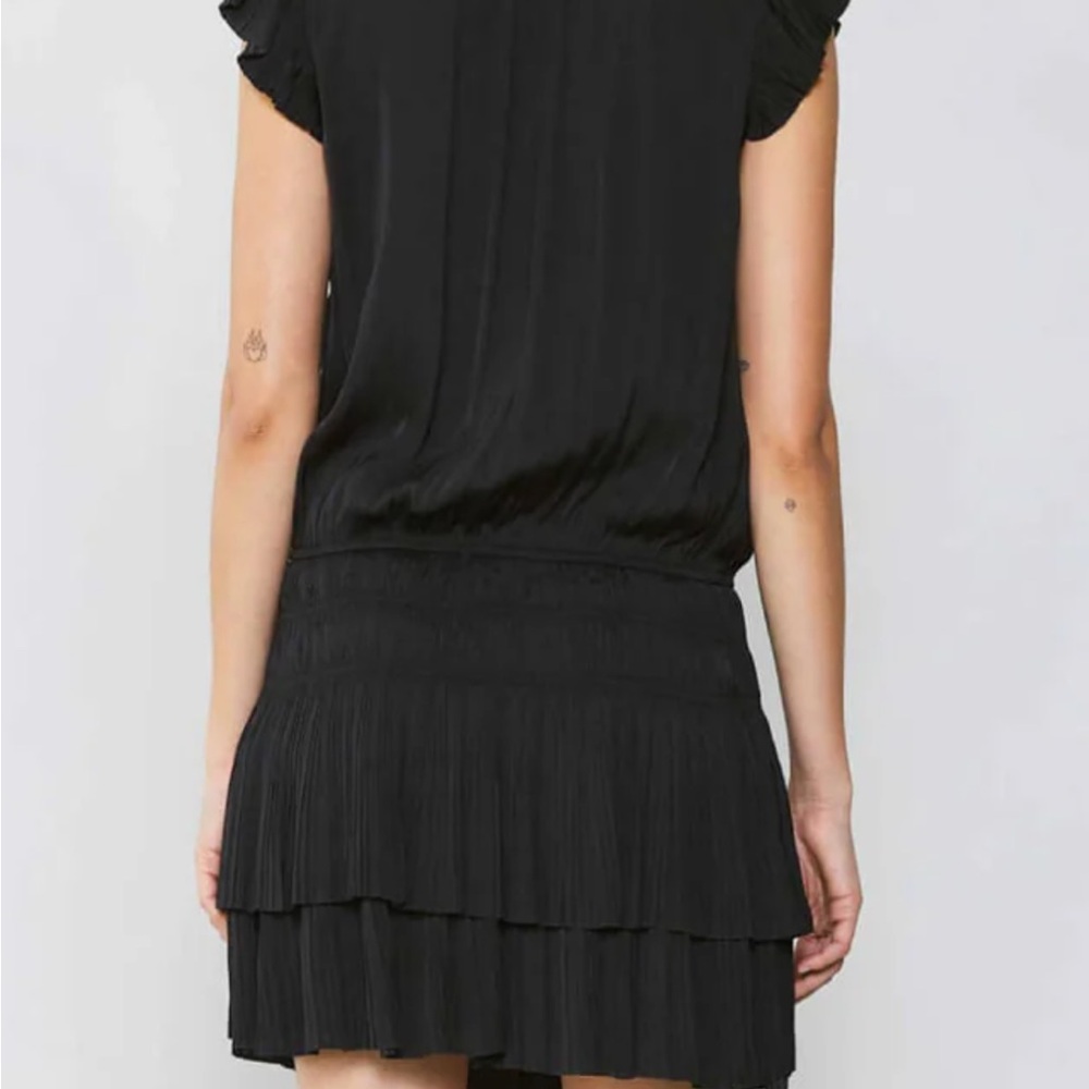 Current Air Drop Waist Zoey Split Neck Tie Mini Dress Black Size Small - Picture 3 of 6